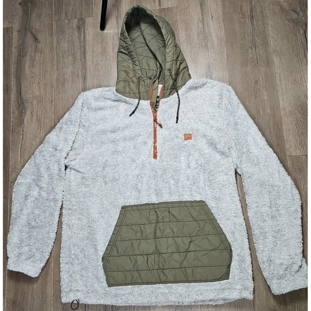 BILLABONG BADGER Half-Zip Hooded Sherpa Pullover Men XXL Grey Surf Perfect  1354